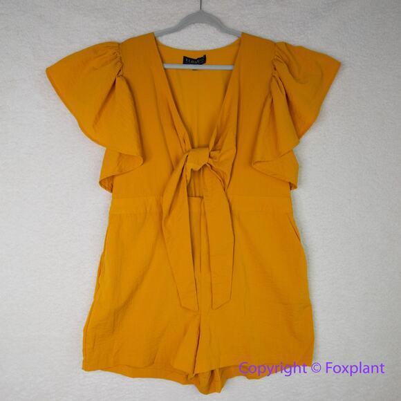 Eloquii Tie Bodice Romper With Flutter Sleeves in Daffodil women's Plus Size 20 - Picture 4 of 14